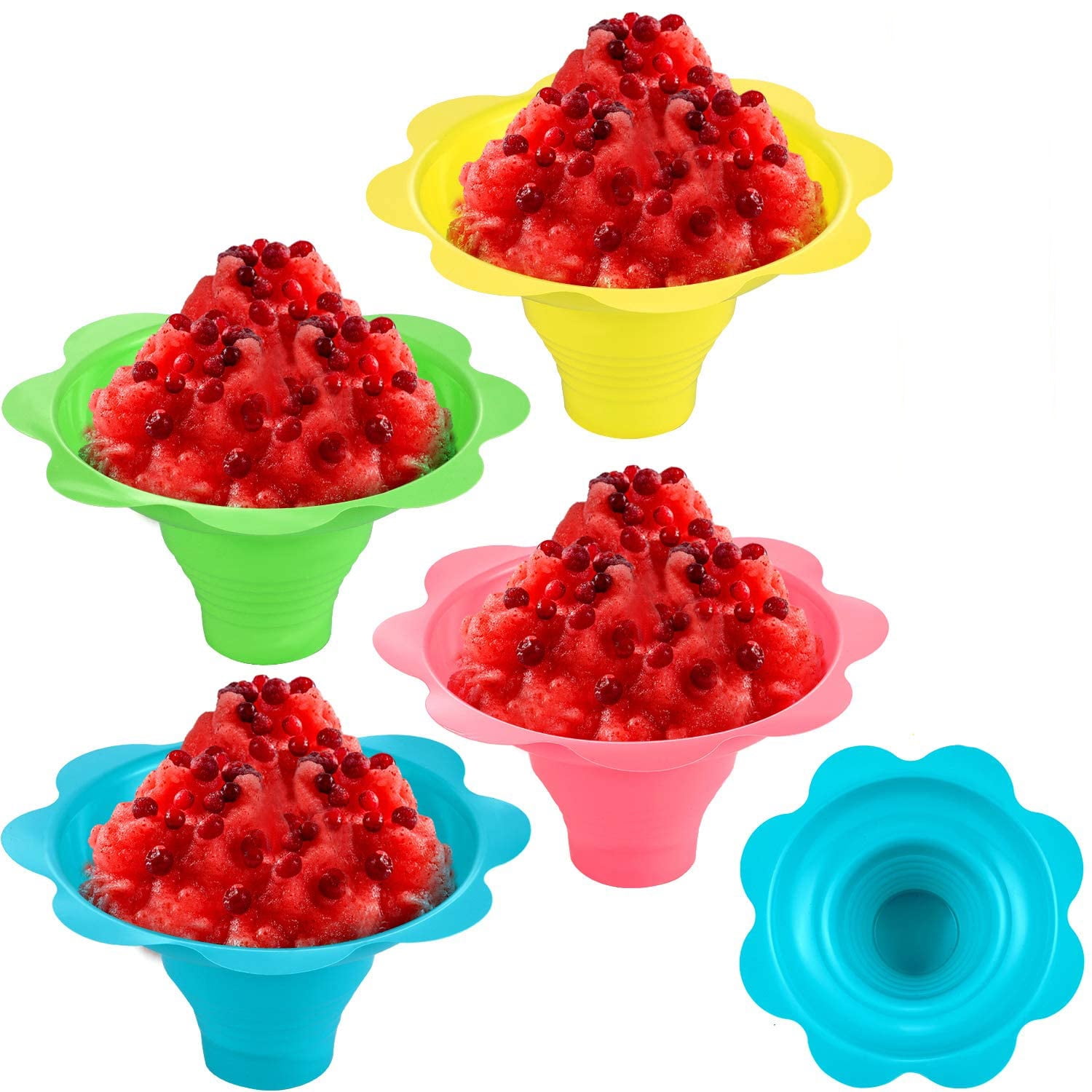 50 Pcs Snow Cone Flower Cups Flower Drip Cups and 50 Pcs Spoon Straws Set Small Bowls Snow Cone Supply Shaved Ice Cups Ice Cream Bowls for Kids Birthday Party or Summer Cookout 