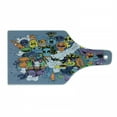 thumbnail image 1 of Indie Cutting Board, Group of Funky Monsters Society Different Expressions Abstract Groovy Doodle Style, Tempered Glass Cutting and Serving Board, Wine Bottle Shape, Multicolor, by Ambesonne, 1 of 1
