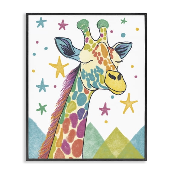 Stupell Industries Whimsical Hued Giraffe & Stars Animals Painting Black Framed Art Print Wall Art, 11 x 14