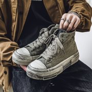 Men'S Versatile Canvas Shoes, High-Top Skate Shoes with a Vintage Worn Look