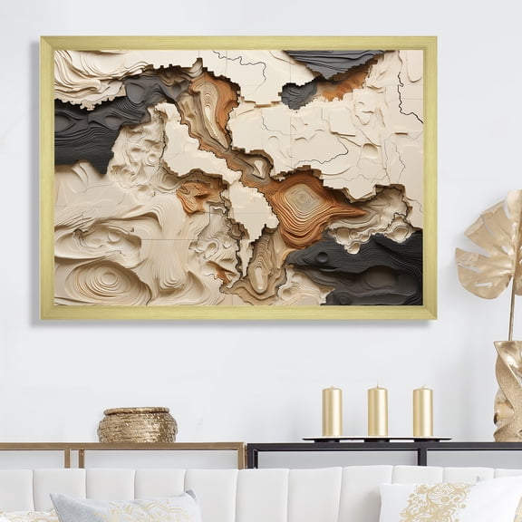 Designart "Collage Of An African River In Beige And Brown" Abstract Shapes Picture Framed Canvas Prints