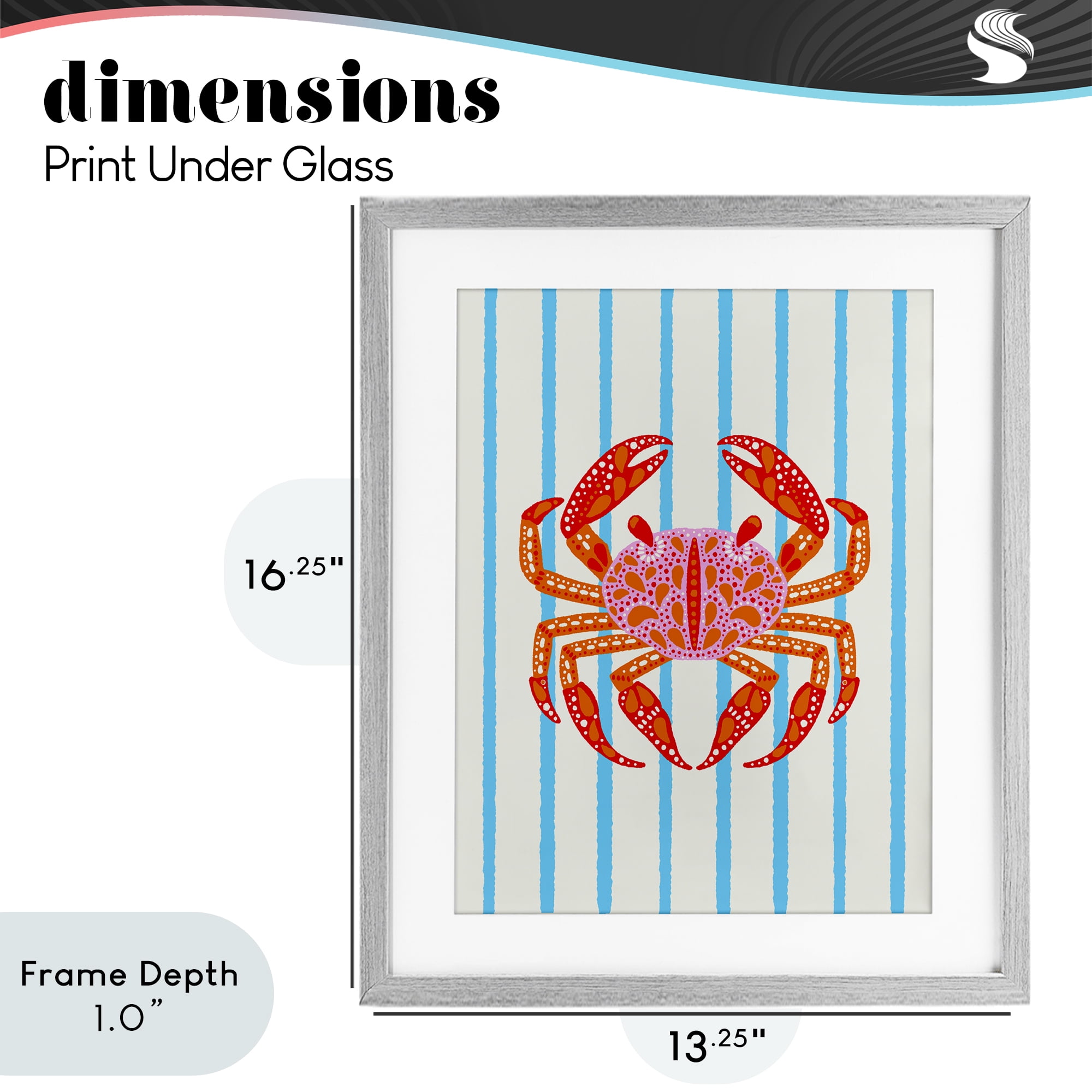 Stupell Industries Bright Crab on Stripes Gray Framed Print Under Glass, design by Indira Prieto | IndySign
