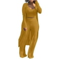 thumbnail image 2 of UYISJ Women 3 Piece Outfits Ribbed Long Cardigan Crop Tank Tops Shorts Sets Sweatsuit Lounge Set Casual Solid Color Sets Yellow L, 2 of 6