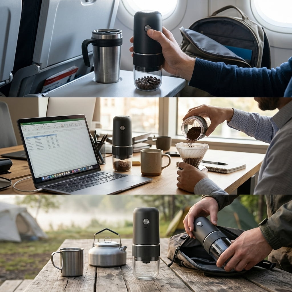 Portable Electric Burr Coffee Grinder with Visual Bean Hopper, Adjustable Grind Settings, Auto-Stop Function, Quiet for Home Travel Outdoor