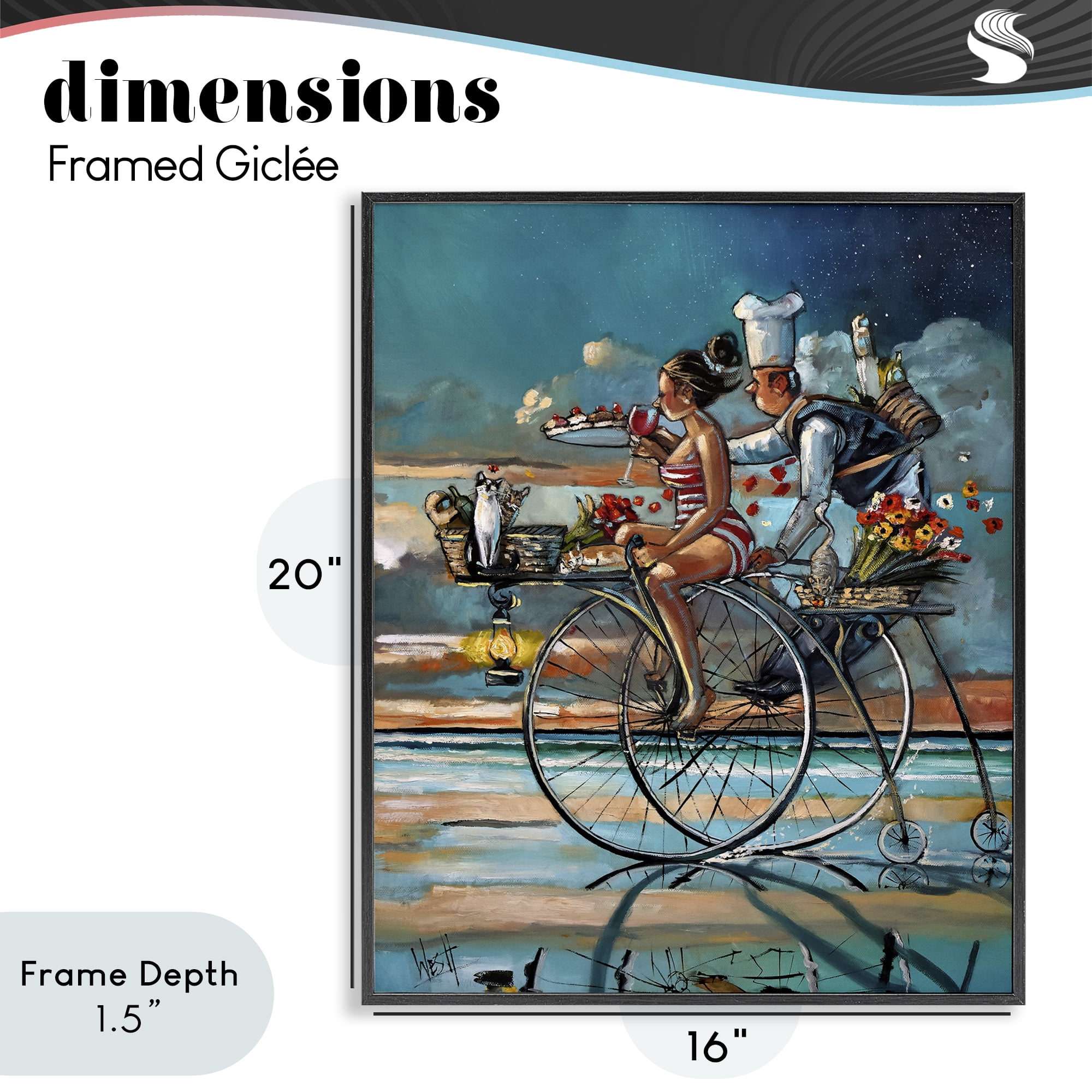 Stupell Industries Zaan's Dream Seaside Bicycle Ride Black Framed Giclee Art, design by Ronald West