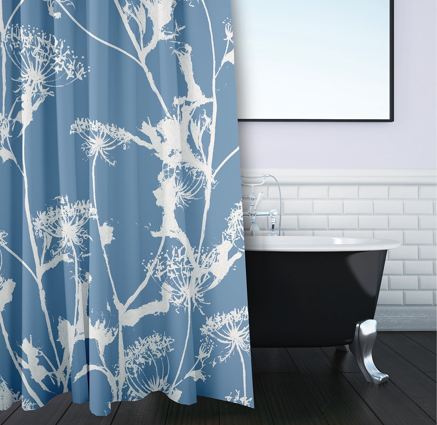Simply Daisy 70" W x 73" L Windy Blossom Polyester Shower Curtain, Blue [1 Ct]