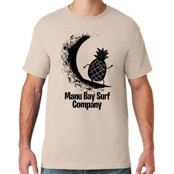 Mens Manu Bay Surf Company BLACK SURFING PINEAPPLE T-shirt, Medium Sandstone