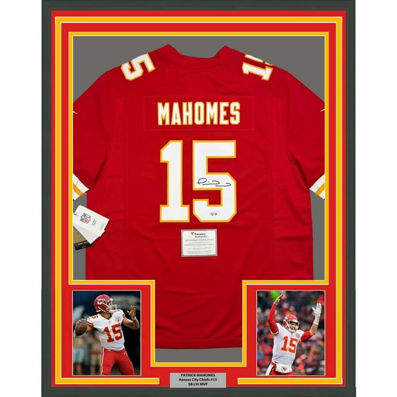 Framed Autographed/Signed Patrick Mahomes 35x39 Kansas City Chiefs Red Authentic Nike Football Jersey Fanatics COA