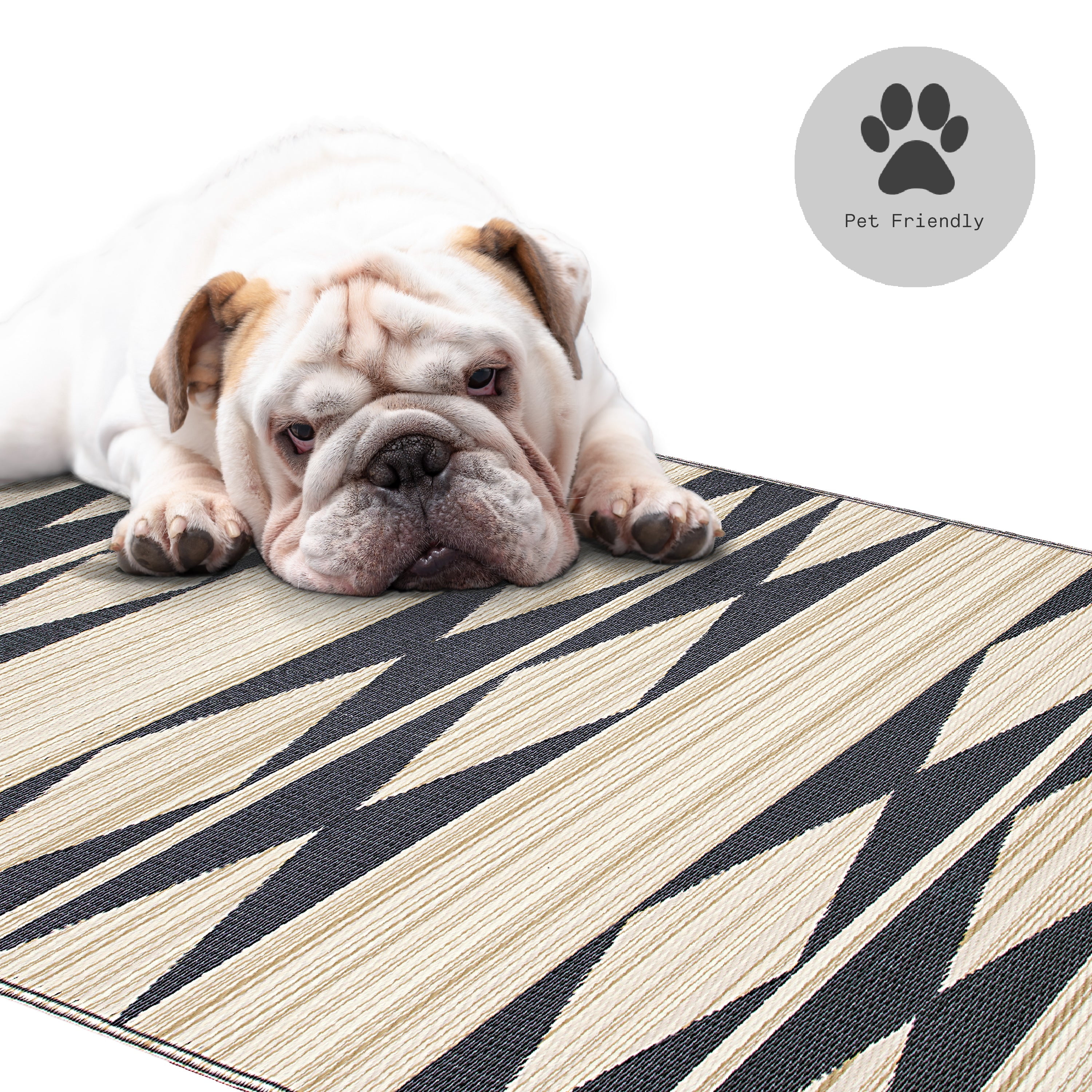 Fab Habitat Outdoor Rug - Waterproof, Fade Resistant, Crease-Free - Premium Recycled Plastic - Neutral Geometric Tribal - Patio, Porch, Deck, Balcony - Cairo - Natural & Black - 5 x 8 ft