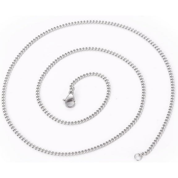 Non-Tarnish 304 Stainless Steel Curb Chain Necklaces with Lobster Clasps Stainless Steel color 19.4 inch(49.5cm) 2mm 304 Stainless Steel