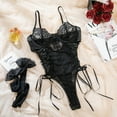 thumbnail image 6 of Ausing Lingerie for Women Valentine's Day Gifts Teddy Bodysuit Lace Babydoll with Stocking One-Piece See Through Strappy Sexy Boudoir Outfit Black L, 6 of 6