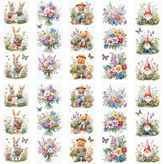 10 Sheets Spring Rub on Transfers Stickers, DIY Furniture Decor Decal Classic Rabbits Flowers Transfer Stickers Transfers for Wood Wall Table, 10 * 30cm