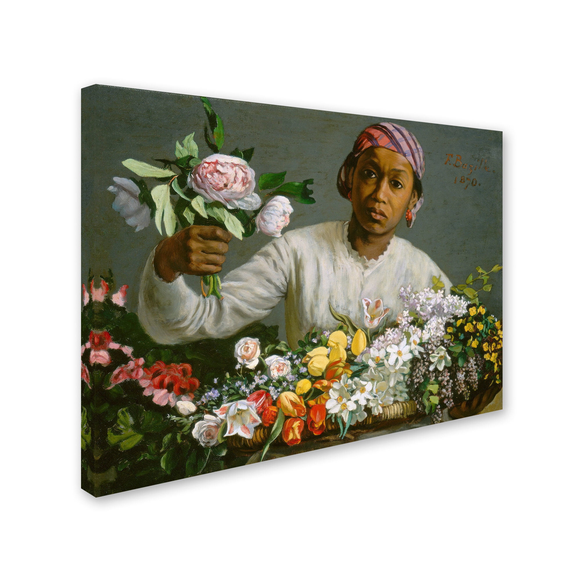 Trademark Fine Art "Young Woman with Peonies" Canvas Art by Jean Frederic Bazille