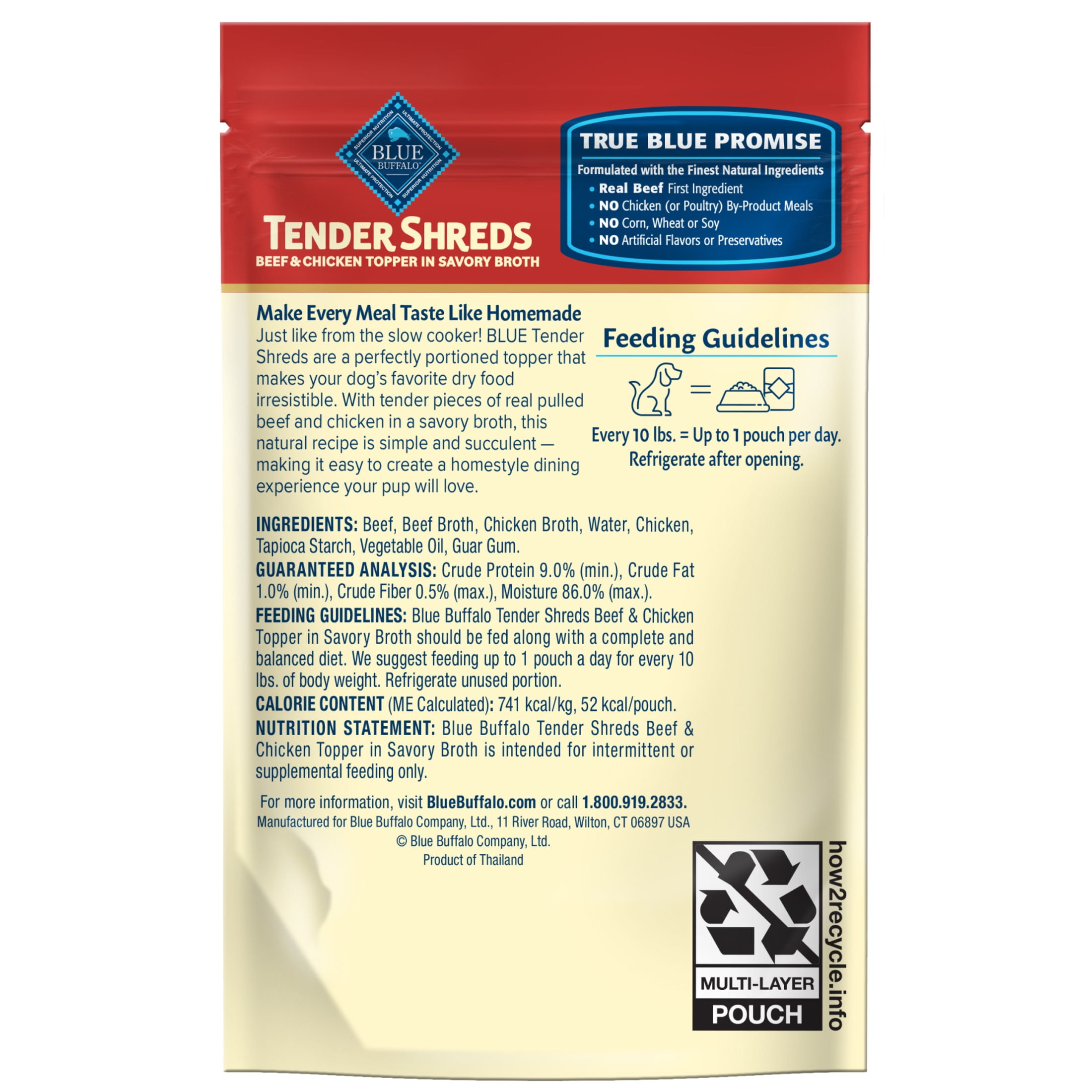 (24 pack) Blue Buffalo Tender Shreds Toppers, Dog Food, Beef & Chicken, 2.5oz. Pouch