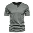 thumbnail image 2 of ohmzyzo Mens Henley Shirts Short Sleeve Casual Button Down Tee Tops Lightweight Collarless Work Outdoor Golf Tees Summer Beach Tops Light Gray L, 2 of 5