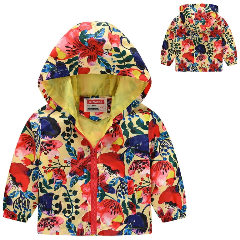 Girls' Detachable Hood Rain Jacket With Cartoon Bear Print