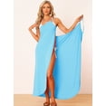 thumbnail image 3 of Vestido largo cruzado de algodón sin espalda tiras de espagueti para la playa Allegra K Azul Claro M, 3 of 5