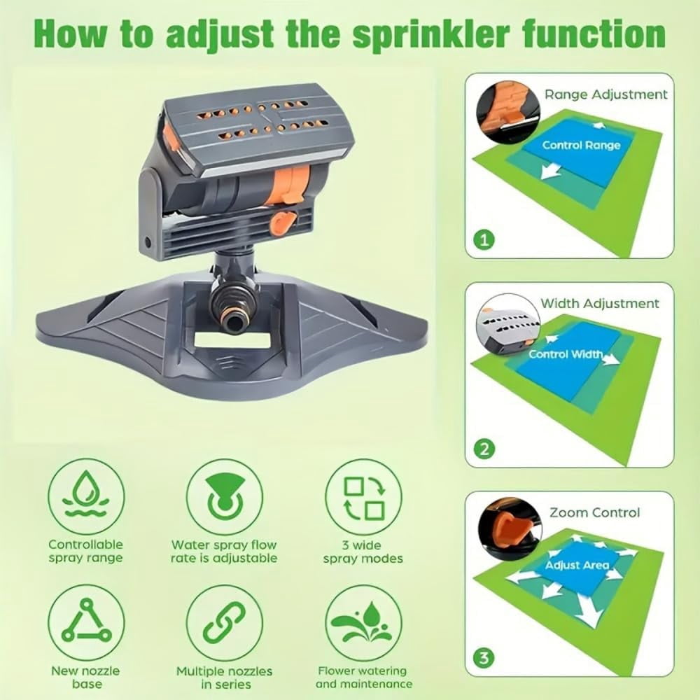 16-Nozzle Oscillating Sprinkler with Dual-Zone Sprinkler Water Timer, Automatic Rocking Sprinkler, Oscillating Water Sprinklers for Lawn Yard Garden Watering (Standard, Sprinklers)