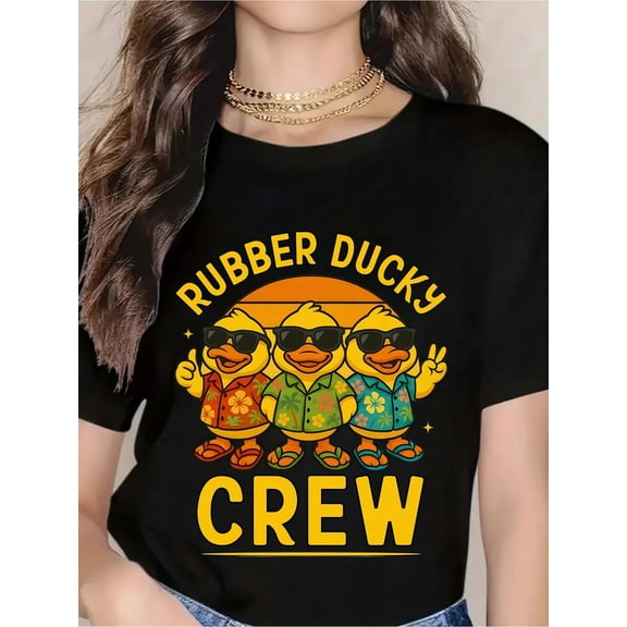 Rubber Ducks Crew T-Shirt - Funny Duckies With Sunglasses And Hawaiian Shirts, Summer Beach Party Gift For Men Women, Casual Fun Tee For Holidays And Vacations