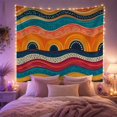 thumbnail image 2 of Abstract Wavy Tribal Bands with Blue Arches, Energetic Boho Decor for Boho Decor Lovers, Vibrant Wall Art, Housewarming Gift Tapestry Wall Hanging for Living Room, Bedroom and Dorm, 2 of 7