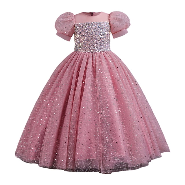 Zshosam Robes Fille Robe Tutu Fillette Tulle Robes d'Été Fête Princesse Robe Soleil Taille 10T 12T,(Rose Pâle 10-12 Ans)
