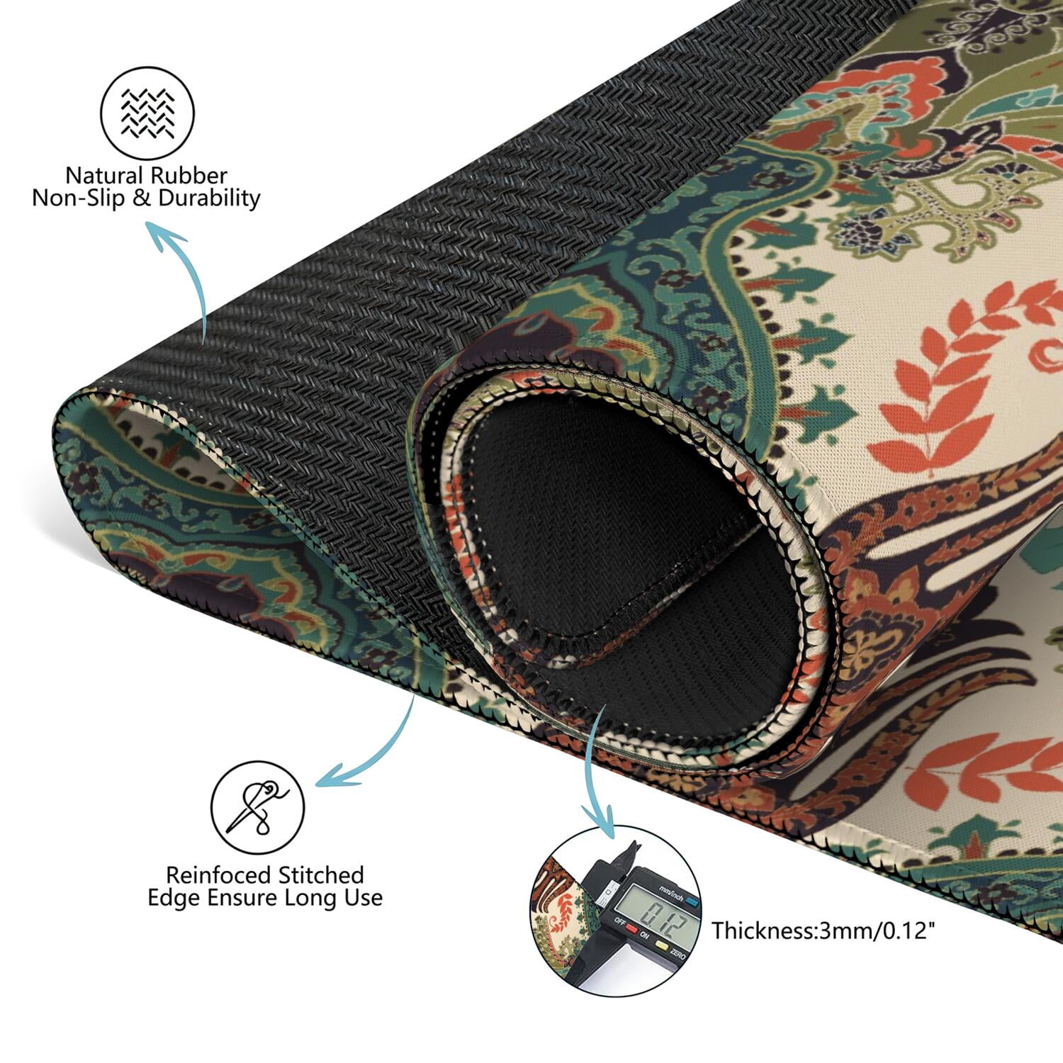 Paisley Mahjong Mat for Table, 31.5*31.5in Anti Slip American Mahjong Table Cloth, Noise Reduction, Neoprene Mah jongg Mat with Carrying Bag & 3 Dices, Mahjong Accessories Gift, Board Tile Games Mats