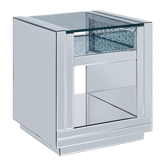 Wood and Mirror End Table with Studded Faux Crystals Clear - Saltoro Sherpi