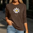 thumbnail image 4 of Dolkfu Minimalist Oversized Tshirts for Women Brown Pull-on Crew Neck 3/4 Sleeve T-Shirts Printed Casual Floral Tops Brown,S, 4 of 6