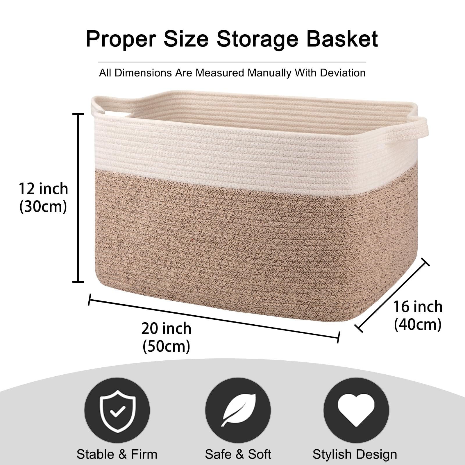 Extra Large Blanket Basket, 95L Woven Storage Basket, Cotton Rope Toy Bin for Baby Room, Container for Storage in Living Room, 24''×17''×14'', Black & White
