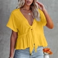 thumbnail image 2 of Plus Size Women's Short Sleeve V Neck Blouse Ruffle Hem Tie Front Crop Top Lightweight Summer Casual Tunic Shirt Casual Summer Tops Short Sleeve T Shirt, 2 of 6