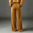thumbnail image 5 of Karymi Solid Velvet Wide Leg Pants Woman, Elastic High Waist Pleated Full‑Length, Drapey Casual Pants with Side Pockets, 5 of 5