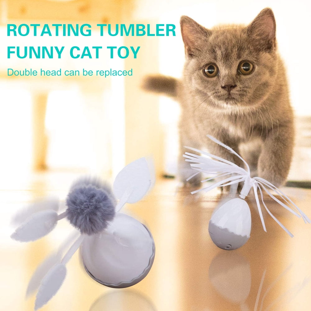 PENGXIANG Tumbler Cat Toy With Tassel And Fuzz Ball 360 ° Automatic Rotation Feather Tease Cat Stick Kitten Dangler Rod Interactive Toys For Pet