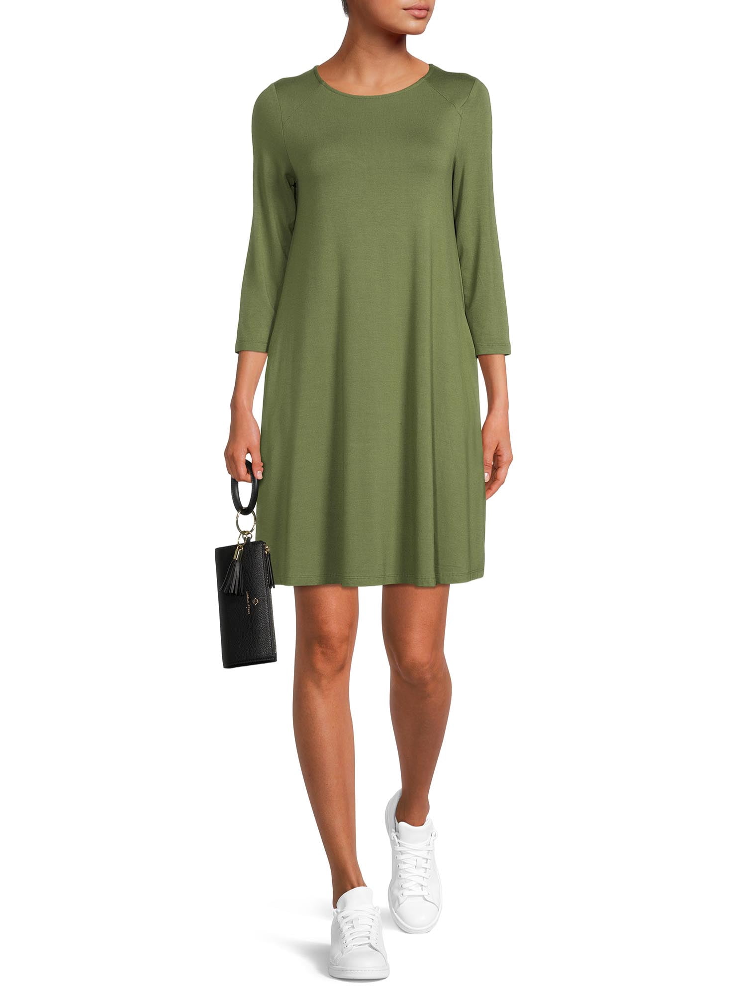 Time and Tru Women's Knit Dress with 3/4-Length Sleeves