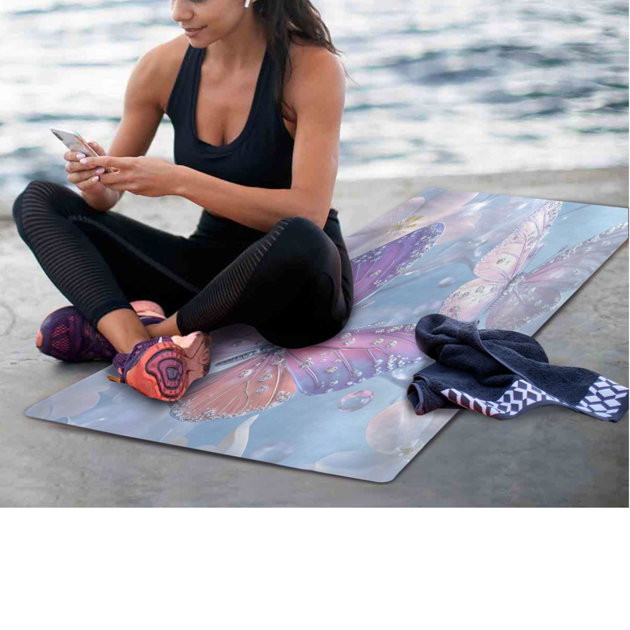 BZSMCE Yoga Mat Women Fitness Mat Aqua Sparkle Butterfly Pattern