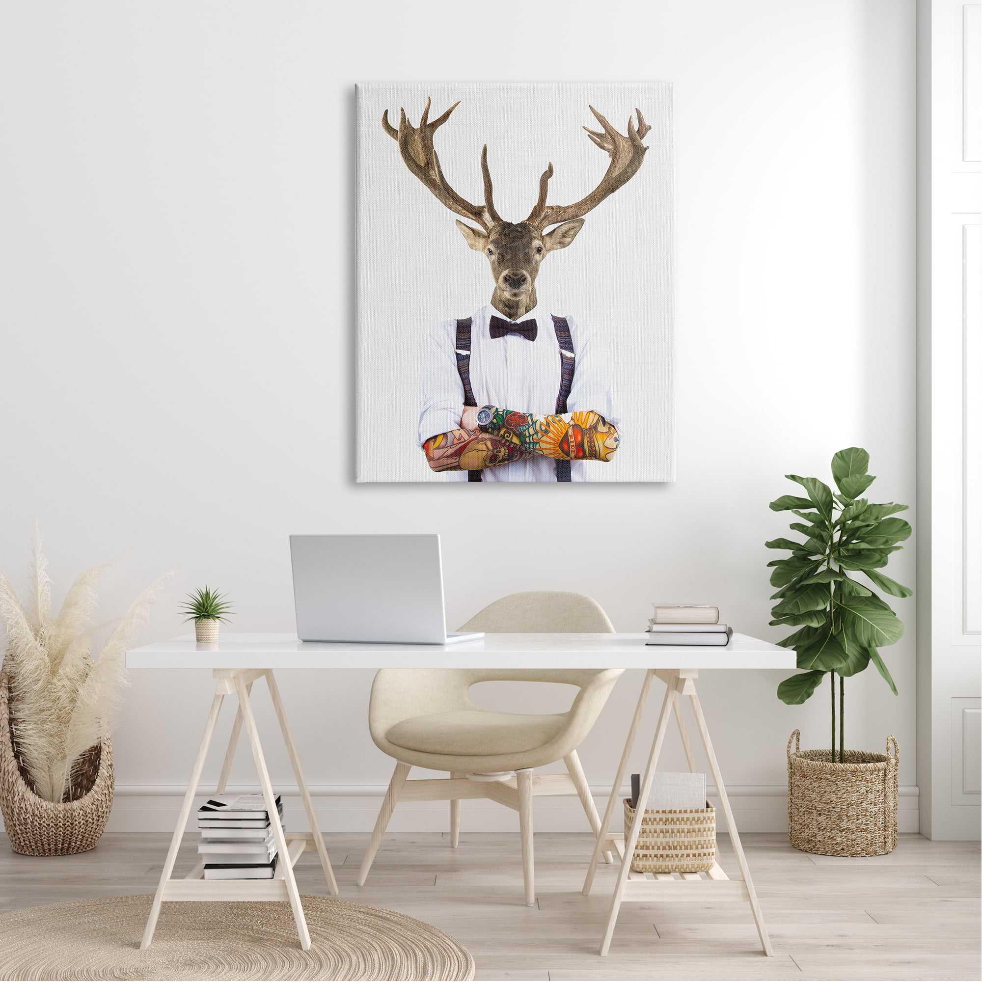 Stupell Industries Tattooed Hipster Deer Antlers Suspenders Bowtie Outfit Canvas Wall Art, 36 x 48, Design by Tai Prints