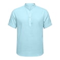 thumbnail image 6 of Men's Linen Shirts Summer Casual Button Shirts Big and Tall Short Sleeve Tops Beach Vacation Resort Wear Henley Shirts, 6 of 7