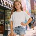 thumbnail image 2 of NOLDARES Girls Short Sleeve Summer T Shirt Crewneck Rolled Cuffs Fashion Shirts Tee(White,110), 2 of 7