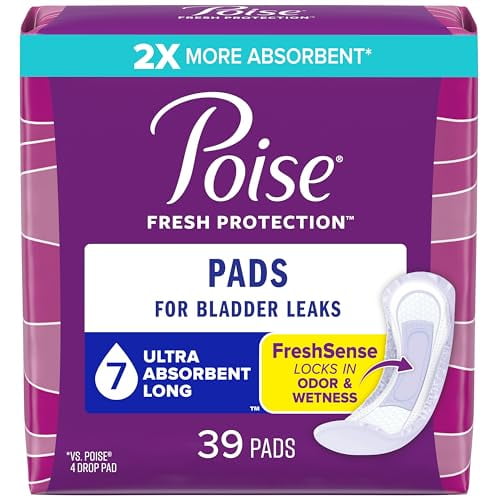 Poise Incontinence Pads and Postpartum Incontinence Pads 7 Drop Ultra Absorbency Long Length 39 Count Packaging May Vary