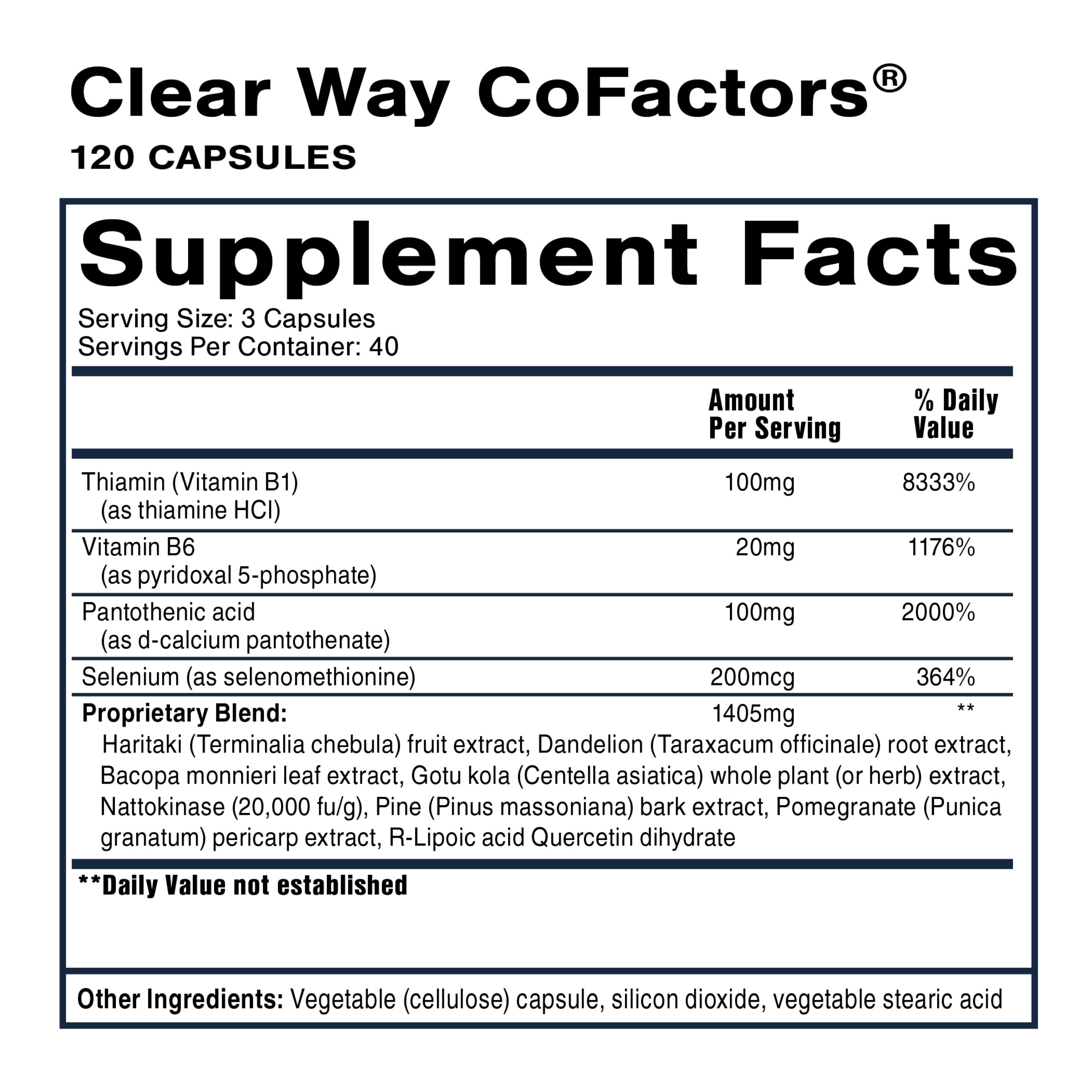 Quicksilver Scientific Clear Way Cofactors - Body Detox Cleanse Support with Vitamin B1, Dandelion Extract, Quercetin & Nattokinase Enzyme - Antioxidant Cleanse to Support Gut Health (120 Capsules)