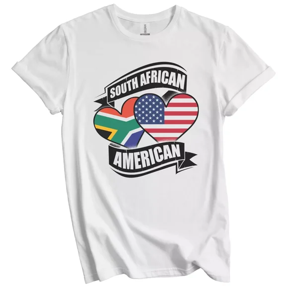 Gildan South African American Hearts USA South Africa Flags T-Shirt Gift for Men Women Unisex Tee