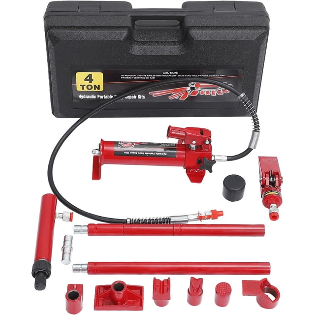 Garvee Portable Hydraulic Jack Kit, 4 Ton, With Storage Case, 4.6 ft Oil Hose, Red