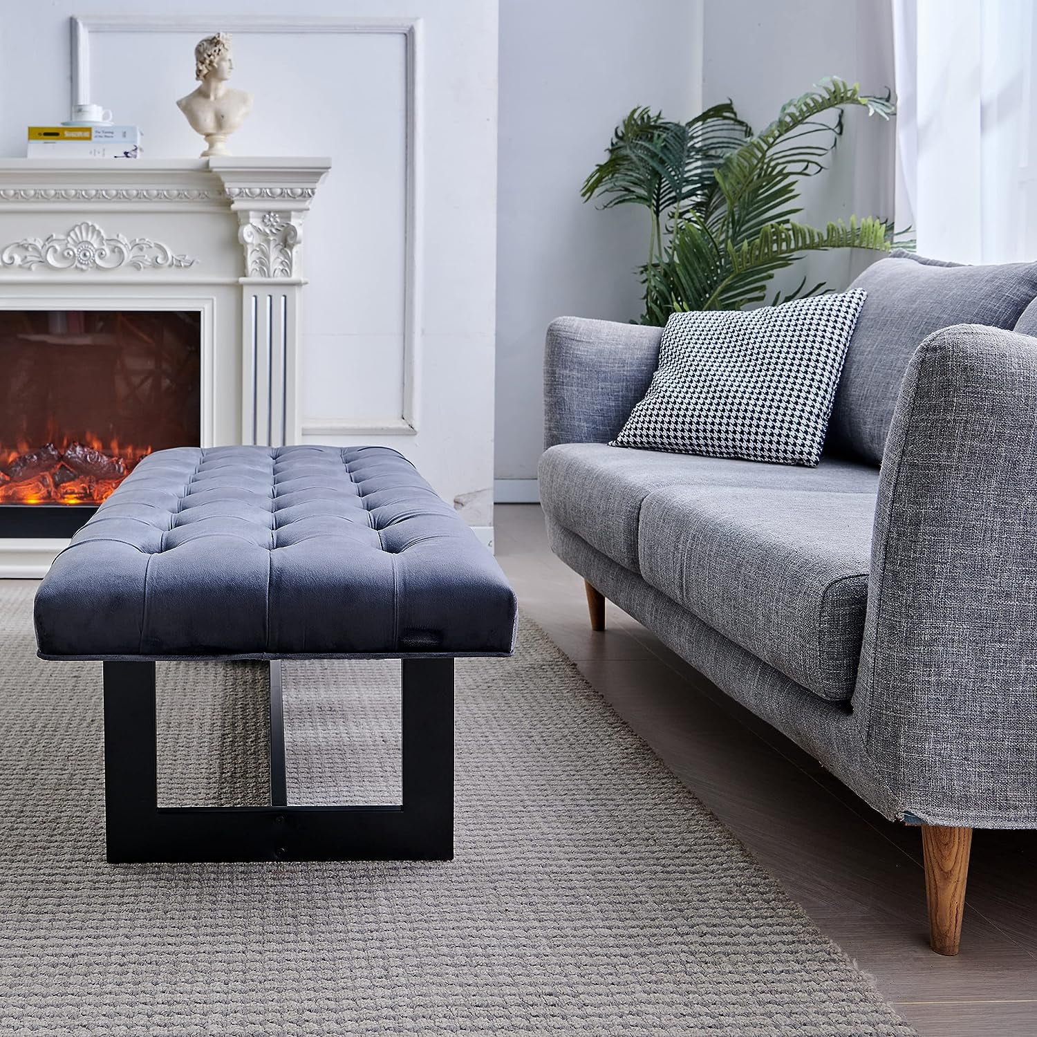 Nathaniel Home 48'' Button-Tufted Accent Bench, Dark Gray