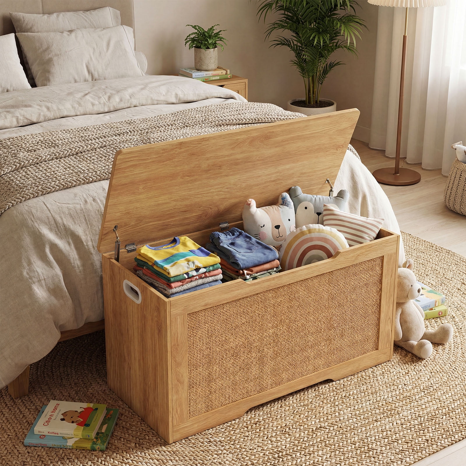 Costway Kids Storage Bench, 40” Toy Box with Flip Top, 2 Metal Hinges and Side Handles