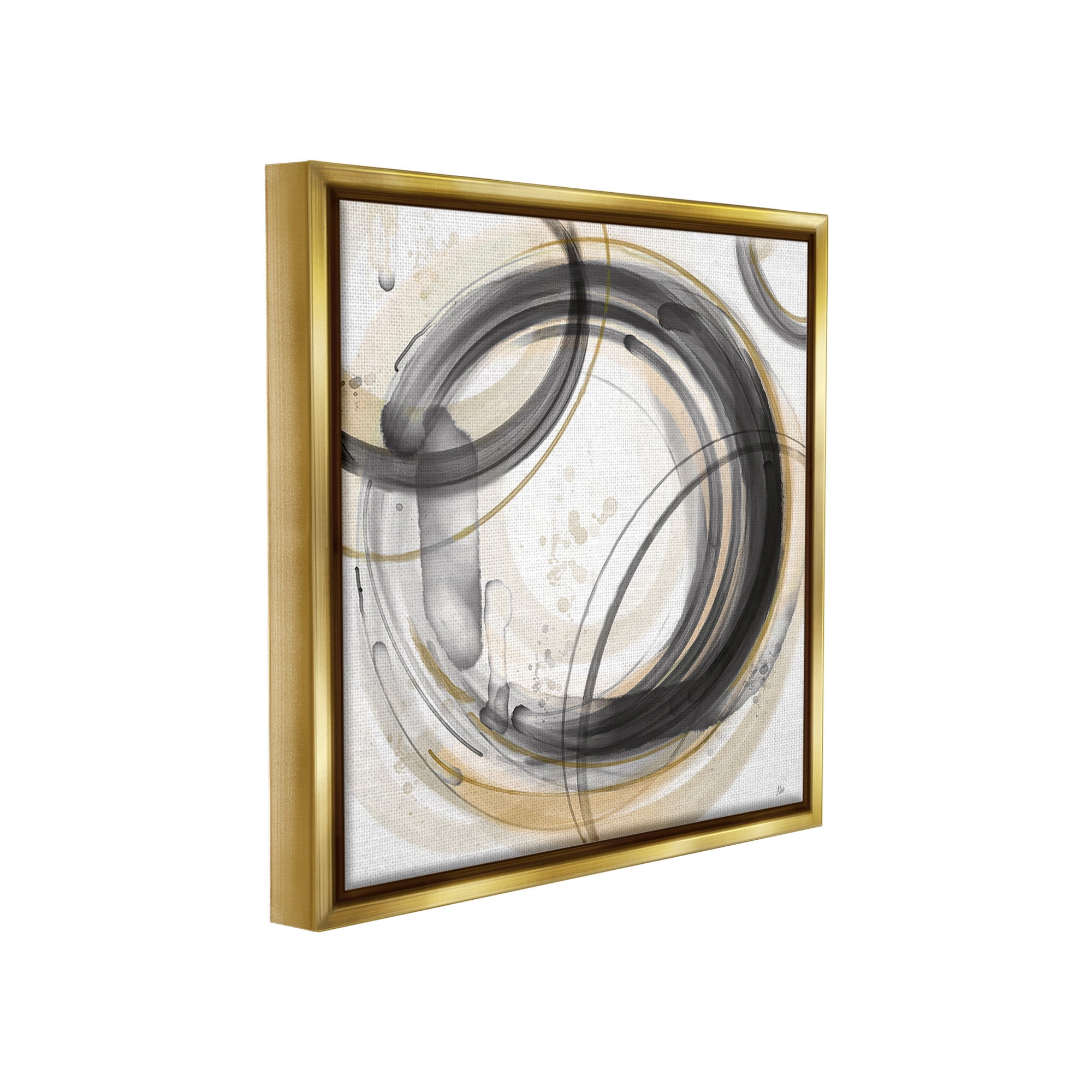 Stupell Industries Neutral Concentric Circles Abstract Painting Gold Floater Framed Canvas Art Print Wall Art, 25 x 25