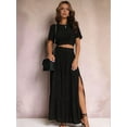 thumbnail image 3 of Women'S 2025 Summer Flowy Boho Maxi Skirt Trendy Slit Elastic High Waist A Line Beach Long Skirts Black S, 3 of 5