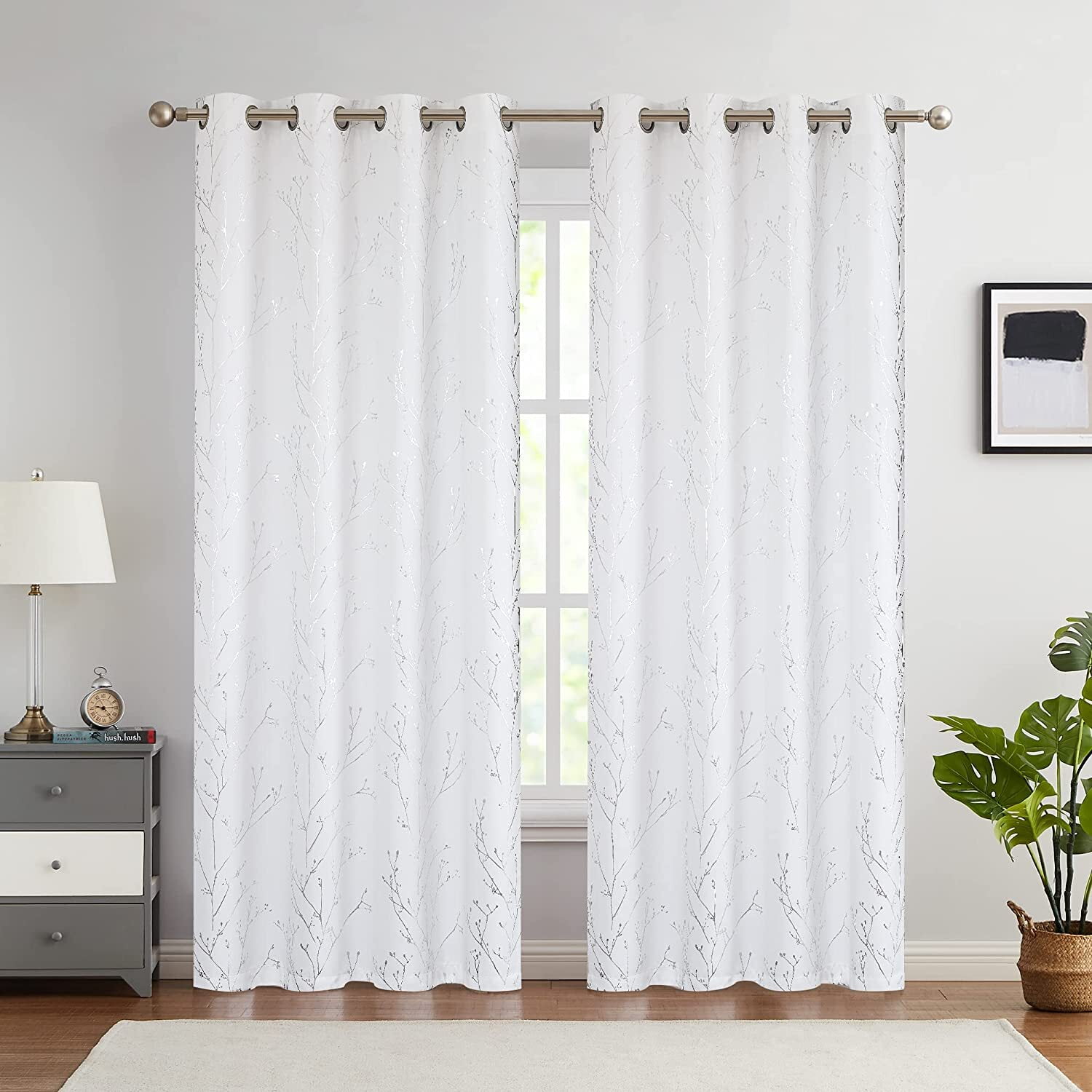 Vangao Blackout White Curtains for Bedroom Living Room Tree Branch ...