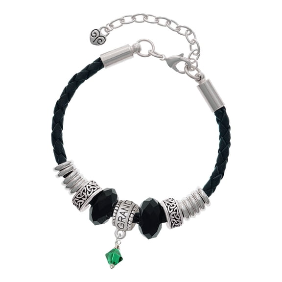 Delight Jewelry May - Green Crystal Bicone Granddaughter Celtic Knot Leather Bead Bracelet, 7" 2" Extender