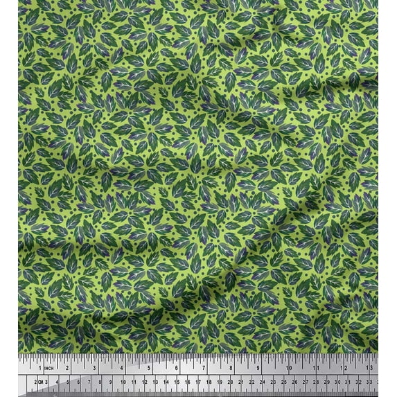 Soimoi Green Moss Georgette Fabric Rose Leaves Printed Fabric 1 Yard 44 Inch Wide