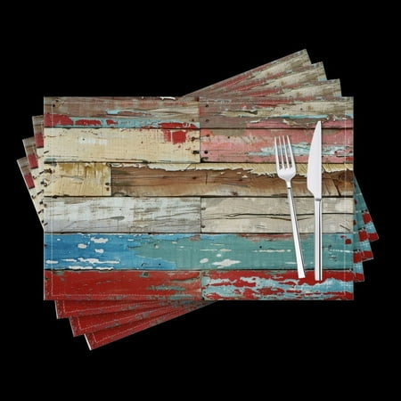 

BaHomeck placemats Set of 4 Colorful Wooden Planks With Weathered Paint Cotton Linen rectangle Placemats for Kitchen Dining Table Indoor Outdoor 18*12inch