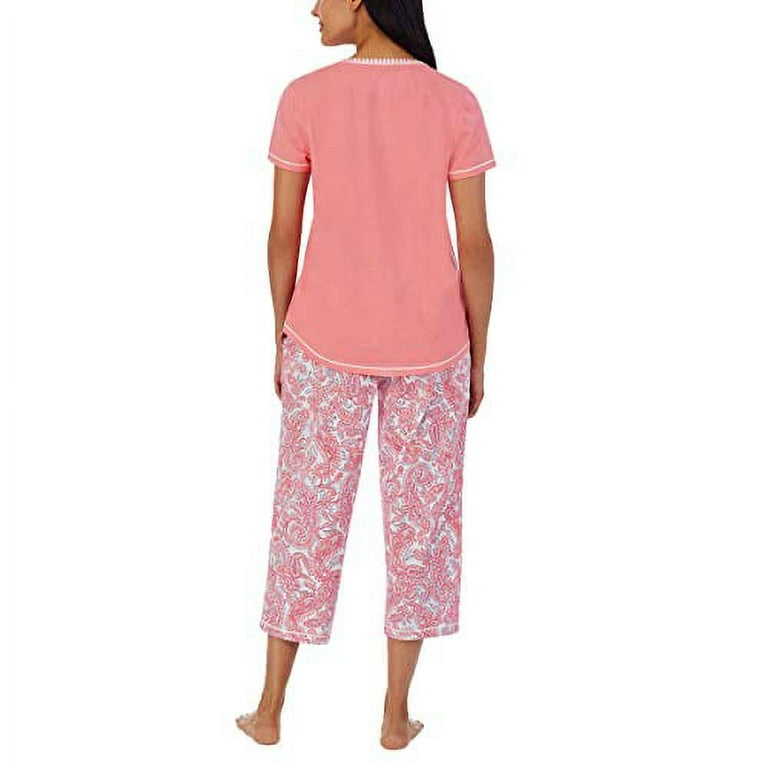 Carole Hochman Women's 4 Piece Pajama Set - Tank Top, Short Sleeve Top,  Short, and Capri Pant (Pink-Paisley, XXL) 